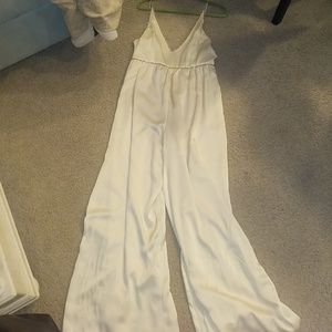 Cream Satin Wide-leg Jumpsuit with Crystal Embellishment